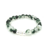 Green Coloured Cracked Quartz and Silver Beads Elastic Bracelet