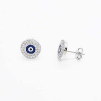 Rhodium plated 10 mm Evil Eye Silver Stud Earrings