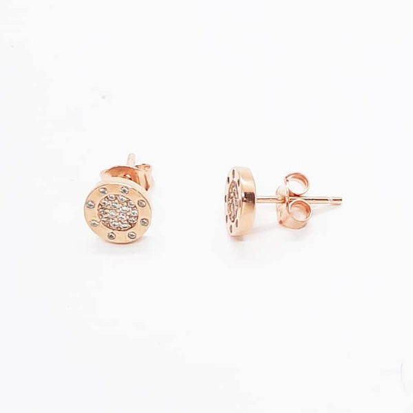 Rose Gold Plated Sterling Silver CZ Round Stud