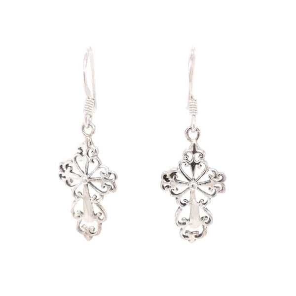 Filigree Lace Cross Silver Earrings