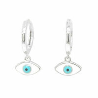Almond Evil Eye Pendant Silver Hoops Earrings