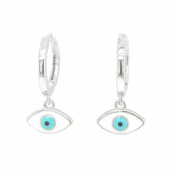 Almond Evil Eye Pendant Silver Hoops Earrings