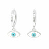 Almond Evil Eye Pendant Silver Hoops Earrings