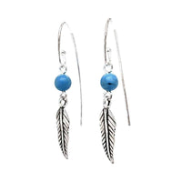 Turquoise Bead Feather Earrings
