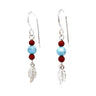 Turquoise and Coral Beads Leaf Earrings