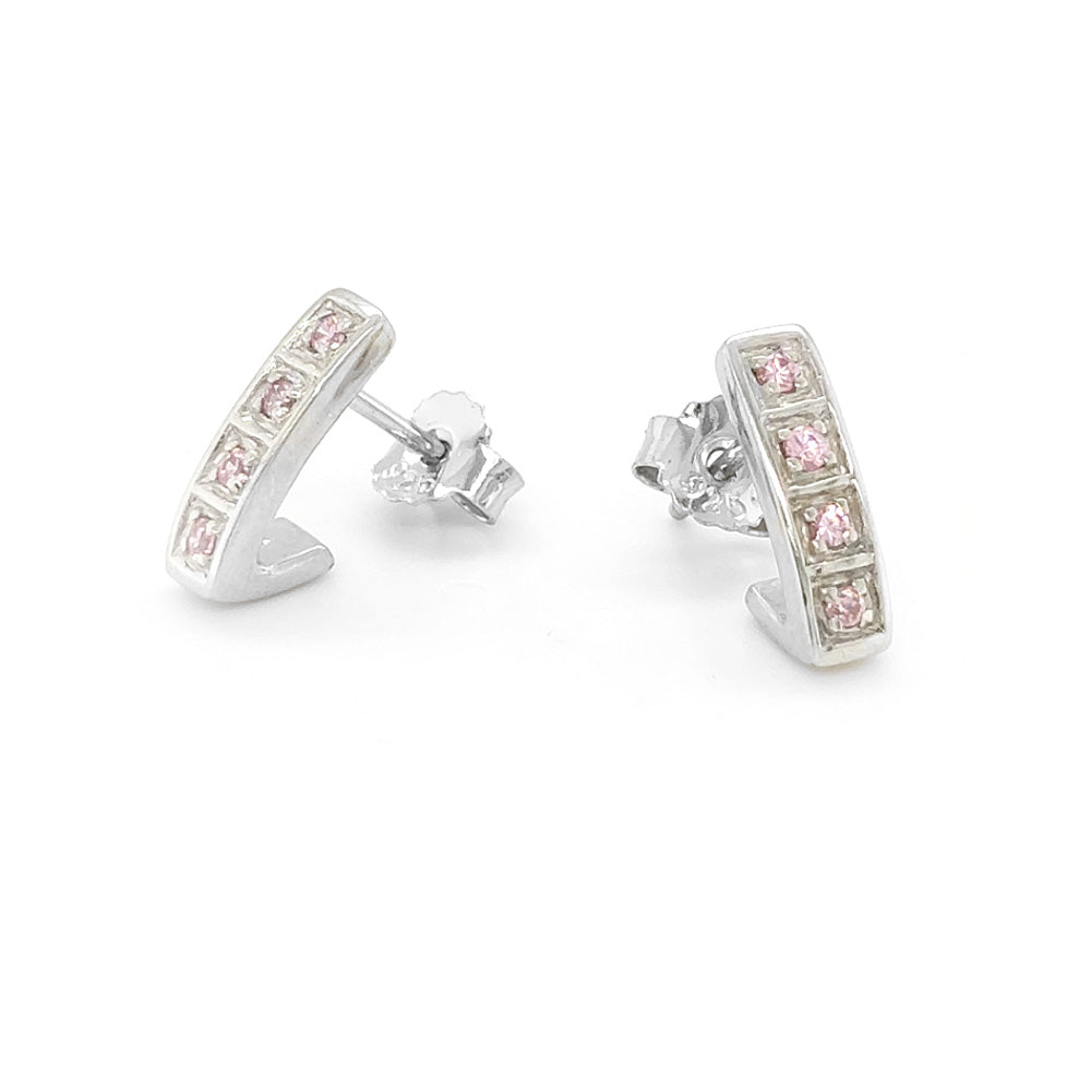 Pink Colour CZ Sterling Silver Stud Earrings