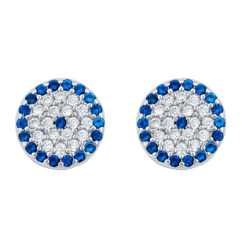 8 mm Evil Eye Silver Stud Earrings