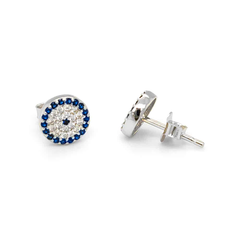 8 mm Evil Eye Silver Stud Earrings