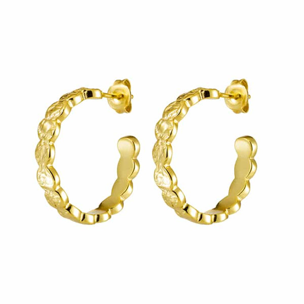 Gold Plated Silver Beaten Hoop Earrings