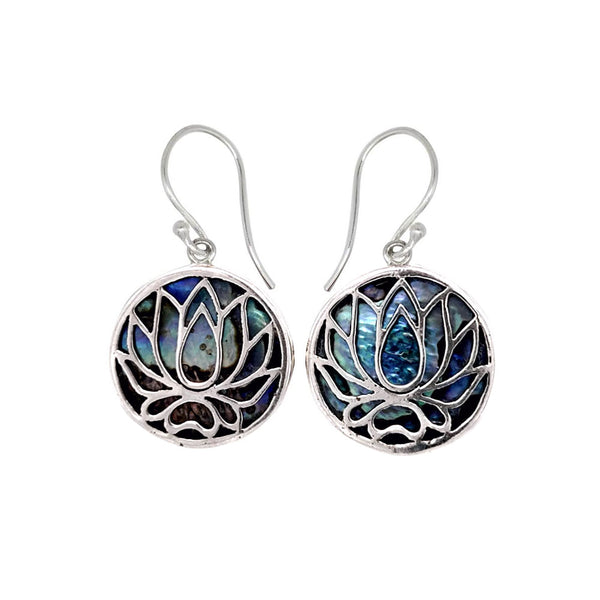 Paua Shell Lotus Flower Silver Earrings