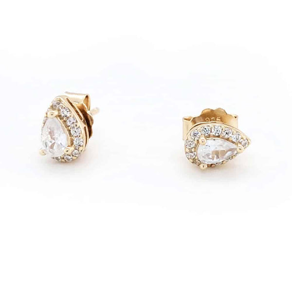 Yellow Gold Plated Tear Drop Silver Stud Earrings