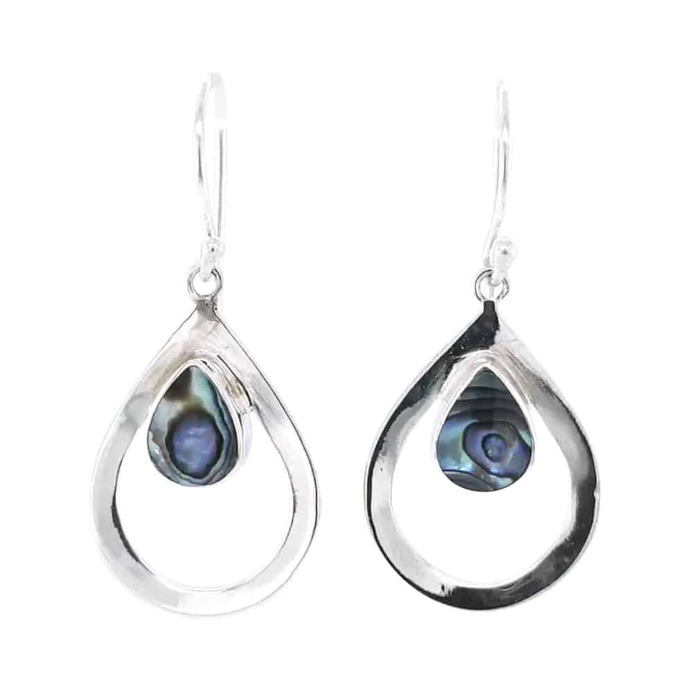 Paua Shell Tear Drop Shape Silver Earrings