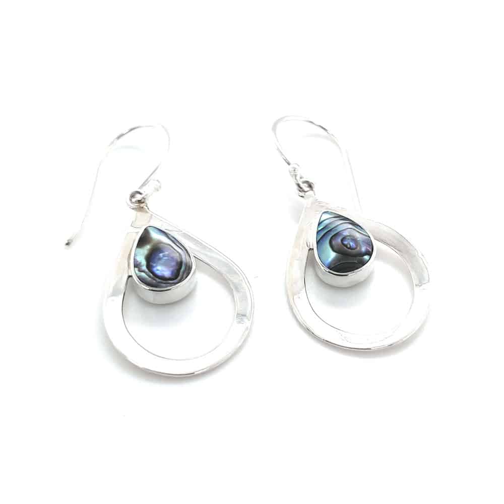 Paua Shell Tear Drop Shape Silver Earrings
