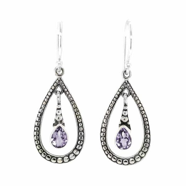 Amethyst Tear Drop Shape Silver Earrings