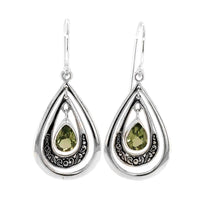 Peridot Tear Drop Shape Silver Earrings