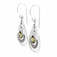 Peridot Tear Drop Shape Silver Earrings