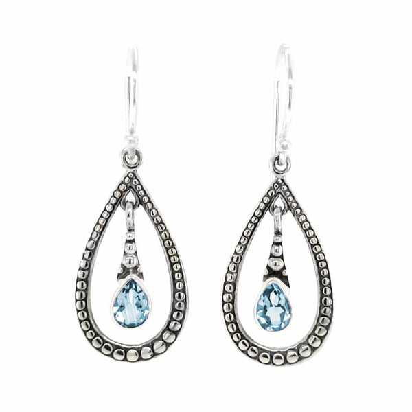 Blue Topaz Tear Drop Shape Silver Earrings