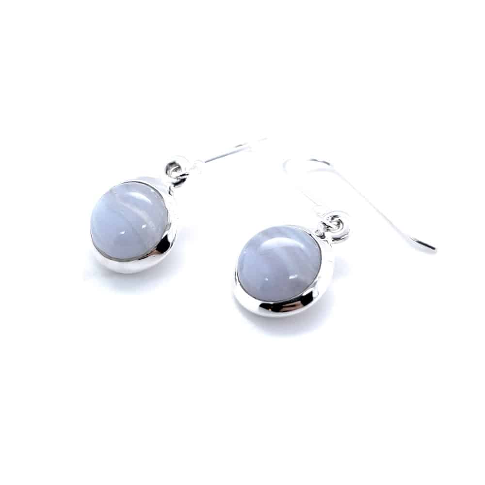 Round Blue Lace Agate Silver Earrings