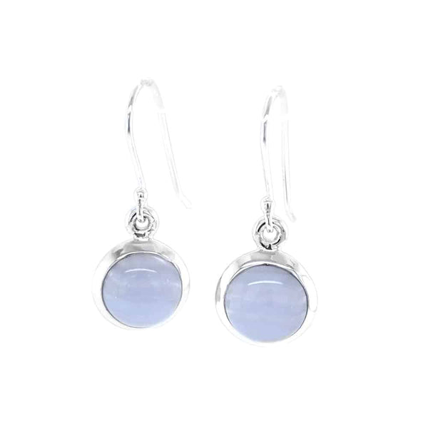 Round Blue Lace Agate Silver Earrings