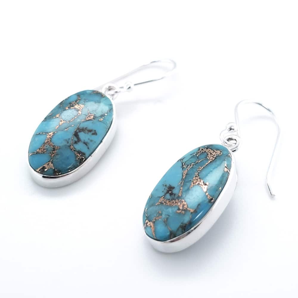 Copper Turquoise Oval Silver Earrings