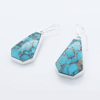 Copper Turquoise Coffin Silver Earrings