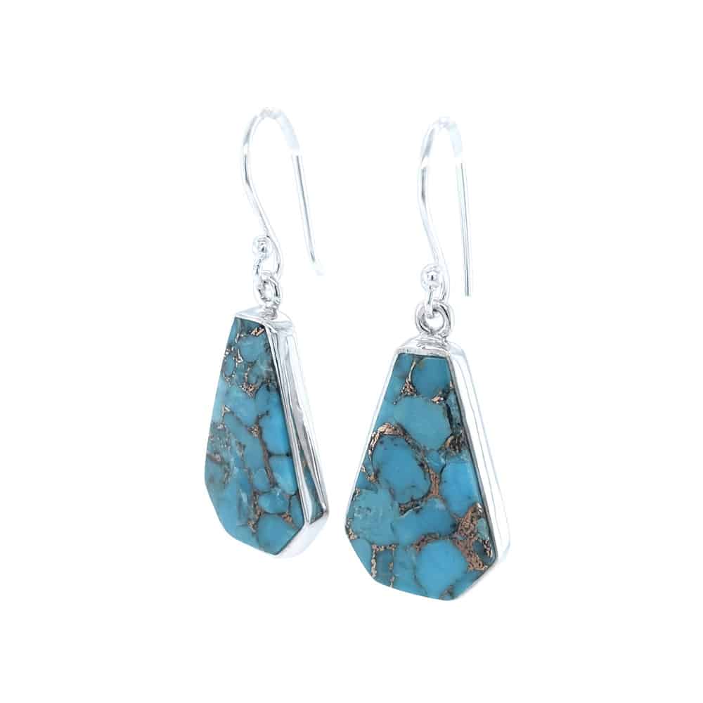 Copper Turquoise Coffin Silver Earrings