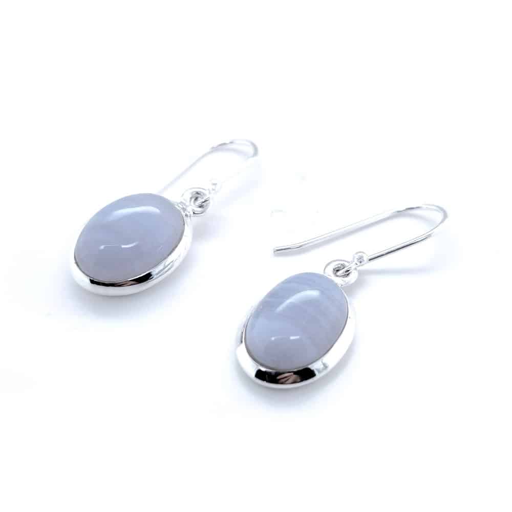 Oval Blue Lace Agate Silver Earrings