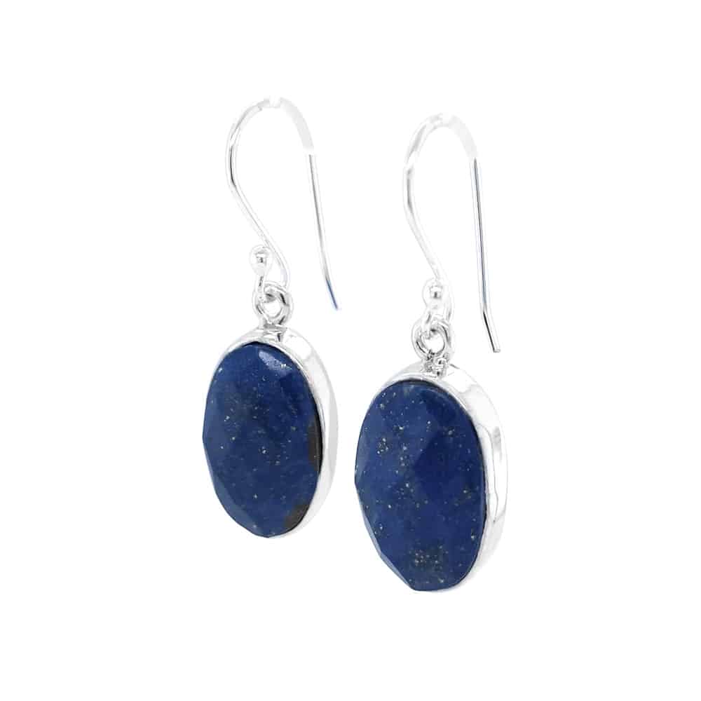 Faced Cut Oval Lapis Lazuli Silver Earrings