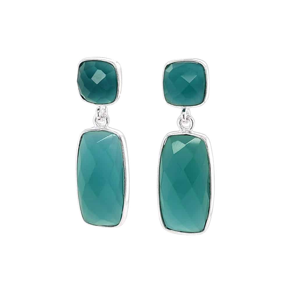 Green Onyx Stud Drop Silver Earrings