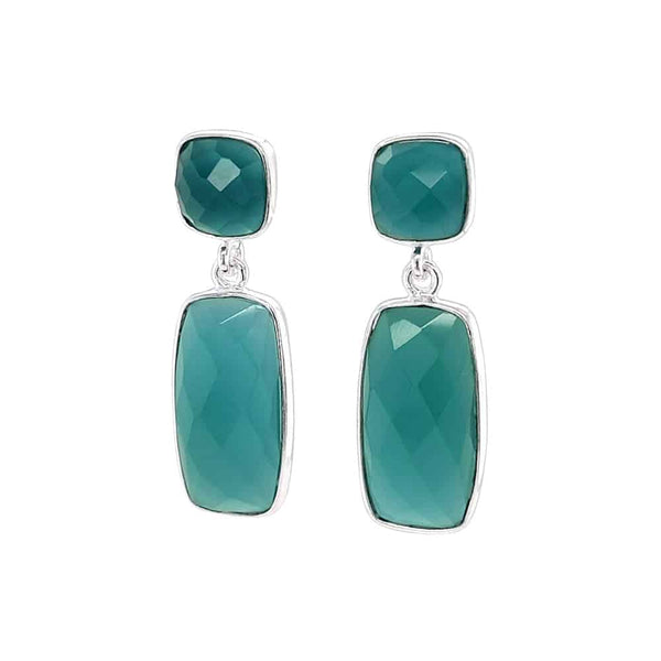 Green Onyx Stud Drop Silver Earrings
