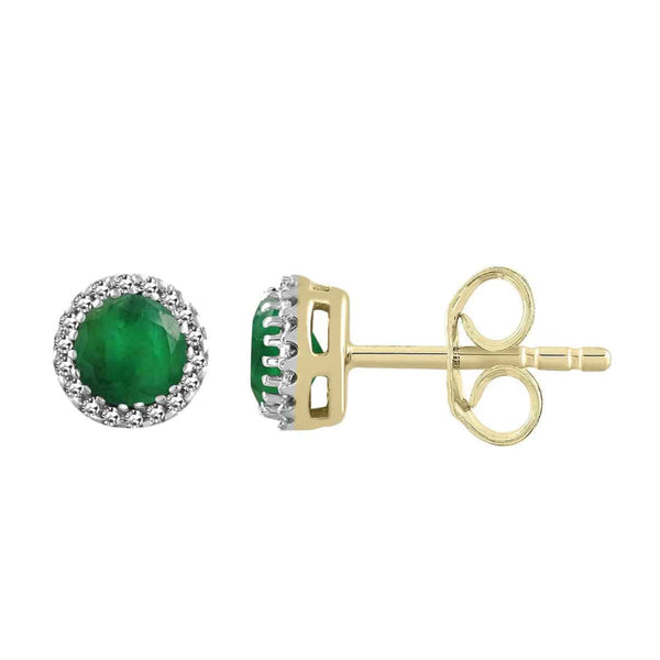 9K Yellow Gold 0.05ct Diamond Emerald Earrings