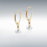 9K Yellow Gold 6mm Freshwater Pearl Drop Earrings