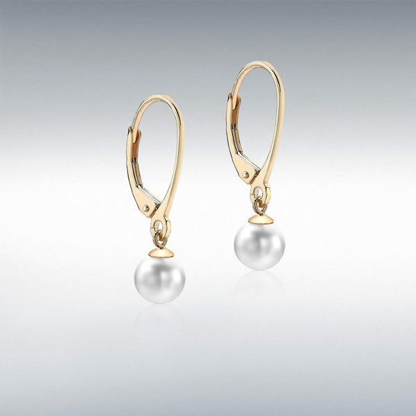 9K Yellow Gold 6mm Freshwater Pearl Drop Earrings