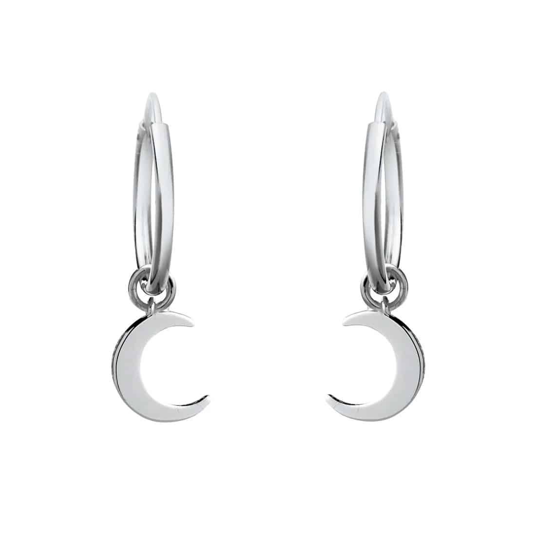 Crecent Moon Silver Huggie Earrings