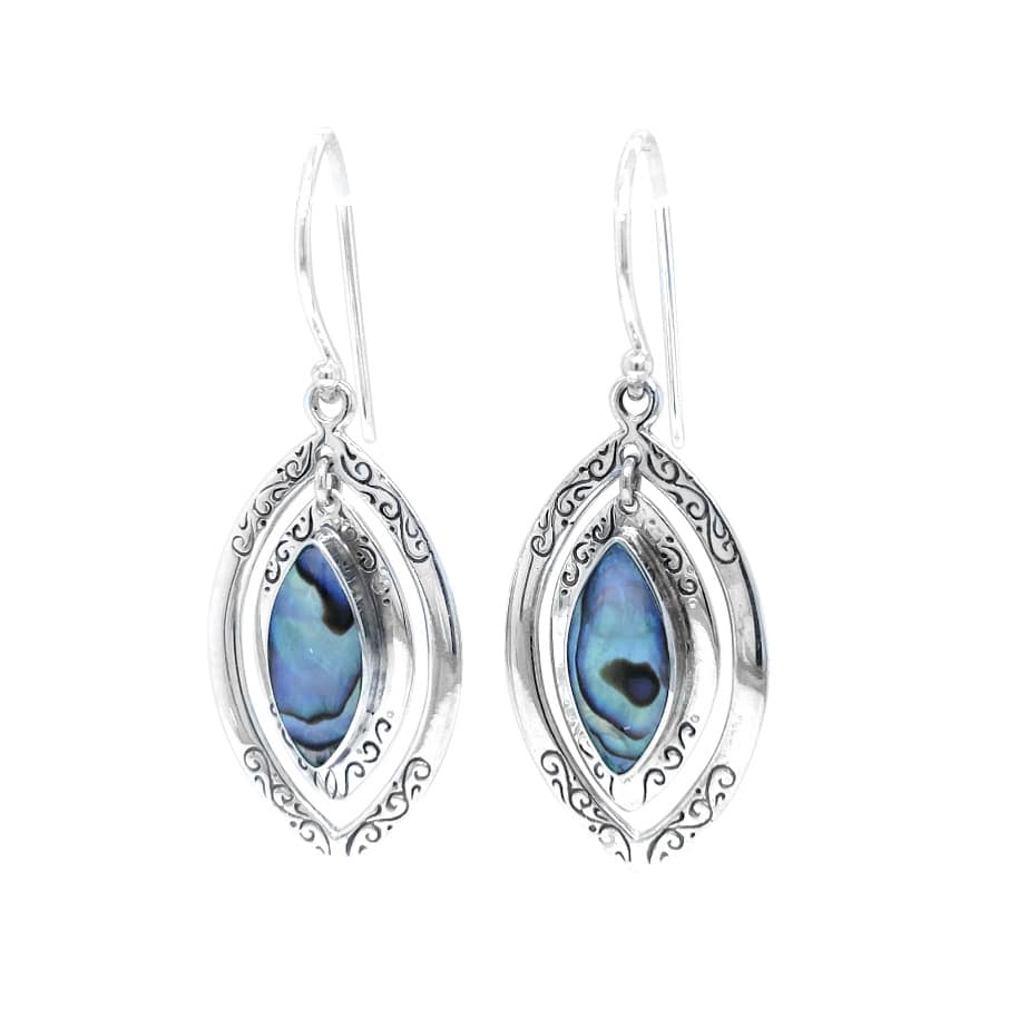 Paua Shell Boat Shape Silver Earrings