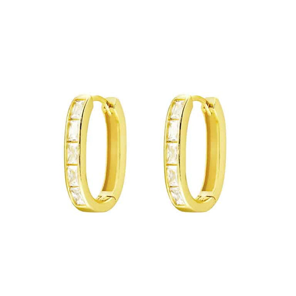 Gold Plated Sterling Silver Oval Shaped Hoop Earrings with CZ