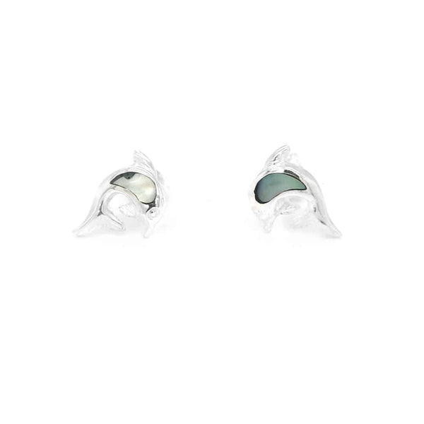 Dolphin Silver Stud Earrings Paua Shell