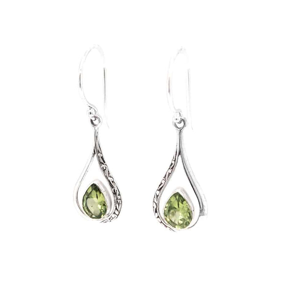 Peridot Tear Drop Shape Silver Earrings