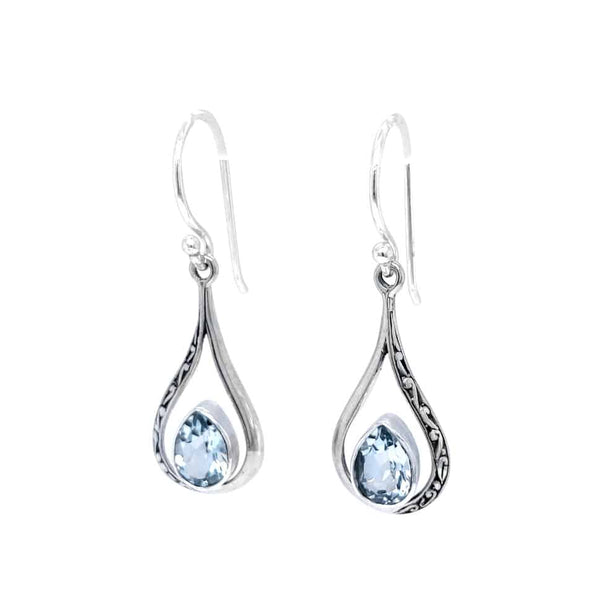 Blue Topaz Tear Drop Shape Silver Earrings