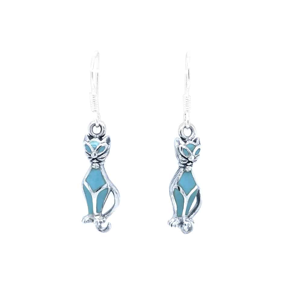Silver & Turquoise Cat Earring