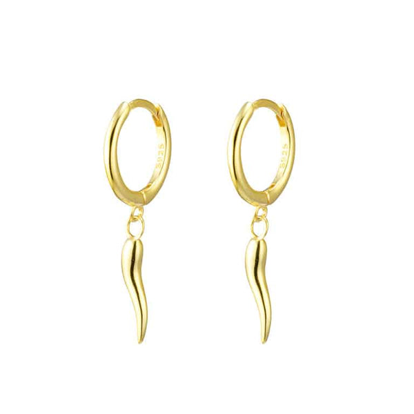 Gold Plated Silver Cornicello Huggie Earrings