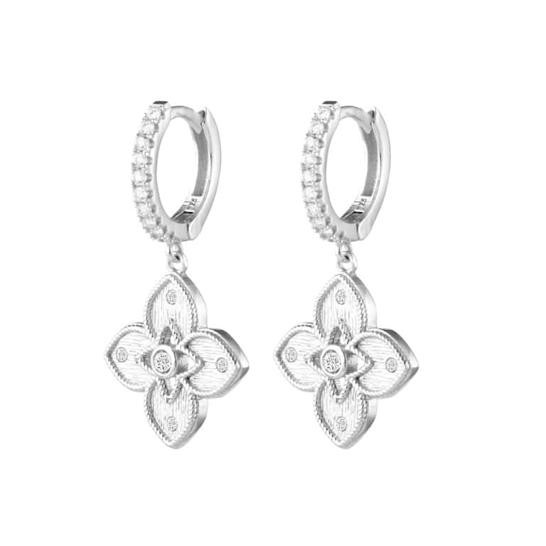 Sterling Silver Venetian Flower CZ Huggie