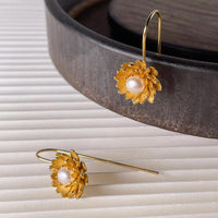 18K Gold Plated Sterling Silver Lotus Hook Earrings