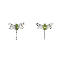 Jade Dragonfly Stud Earrings in Silver