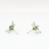 Jade Dragonfly Stud Earrings in Silver