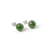 Green Jade Bead Stud Earrings in Sterling Silver
