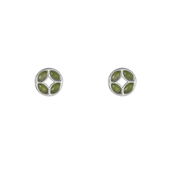 Fortune Coin Green Jade Stud Earrings in Sterling Silver