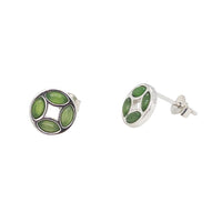 Fortune Coin Green Jade Stud Earrings in Sterling Silver