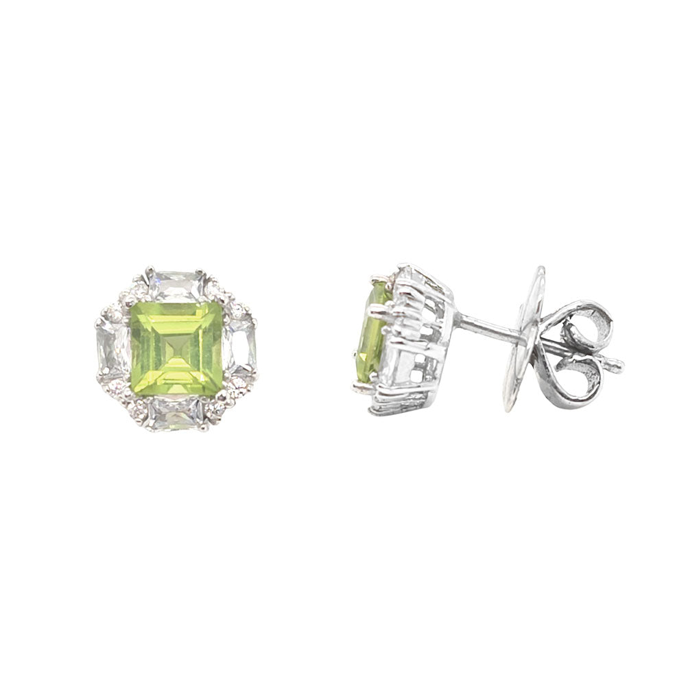 Peridot and CZ Stud Earrings in Sterling Silver