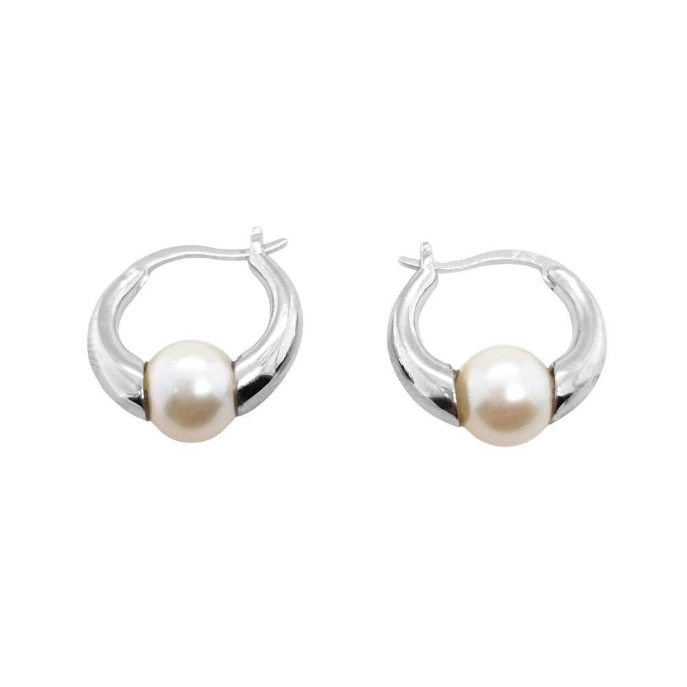 Round FW Pearl Sterling Silver Huggie Earrings